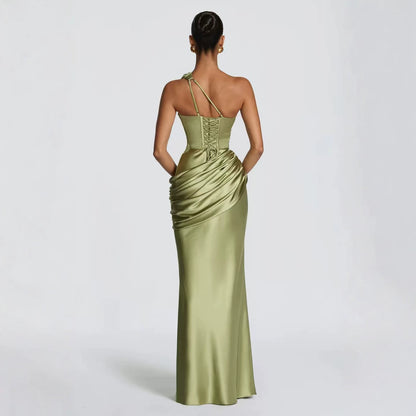 Satin One-Shoulder Ruched Mermaid Gown Women's Formal