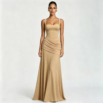 Women's Wedding Guest Dress – Ruched Square Neck Maxi Dress