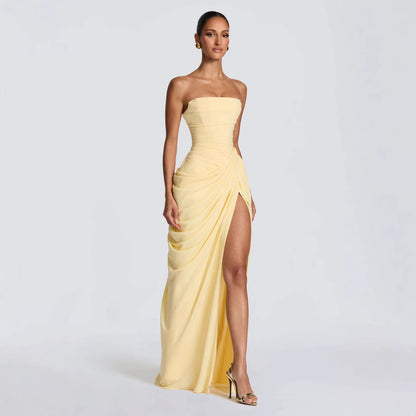 Strapless Draped Maxi Dress with High Slit – Women's