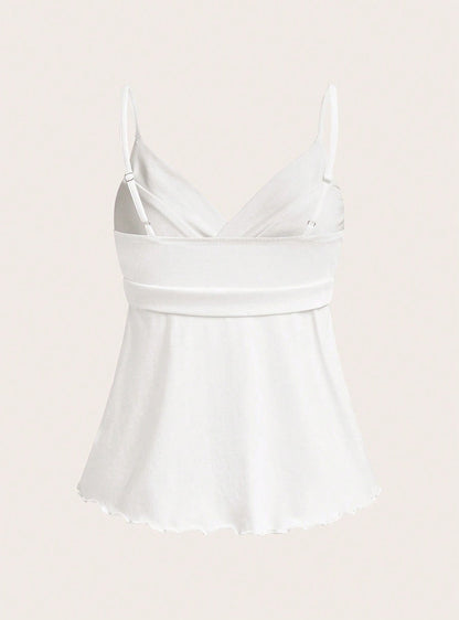 Women's Wrap Camisole Top with Tie Waist and Wavy Hem