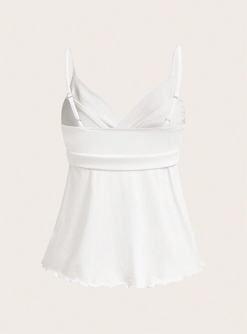Women's Wrap Camisole Top with Tie Waist and Wavy Hem