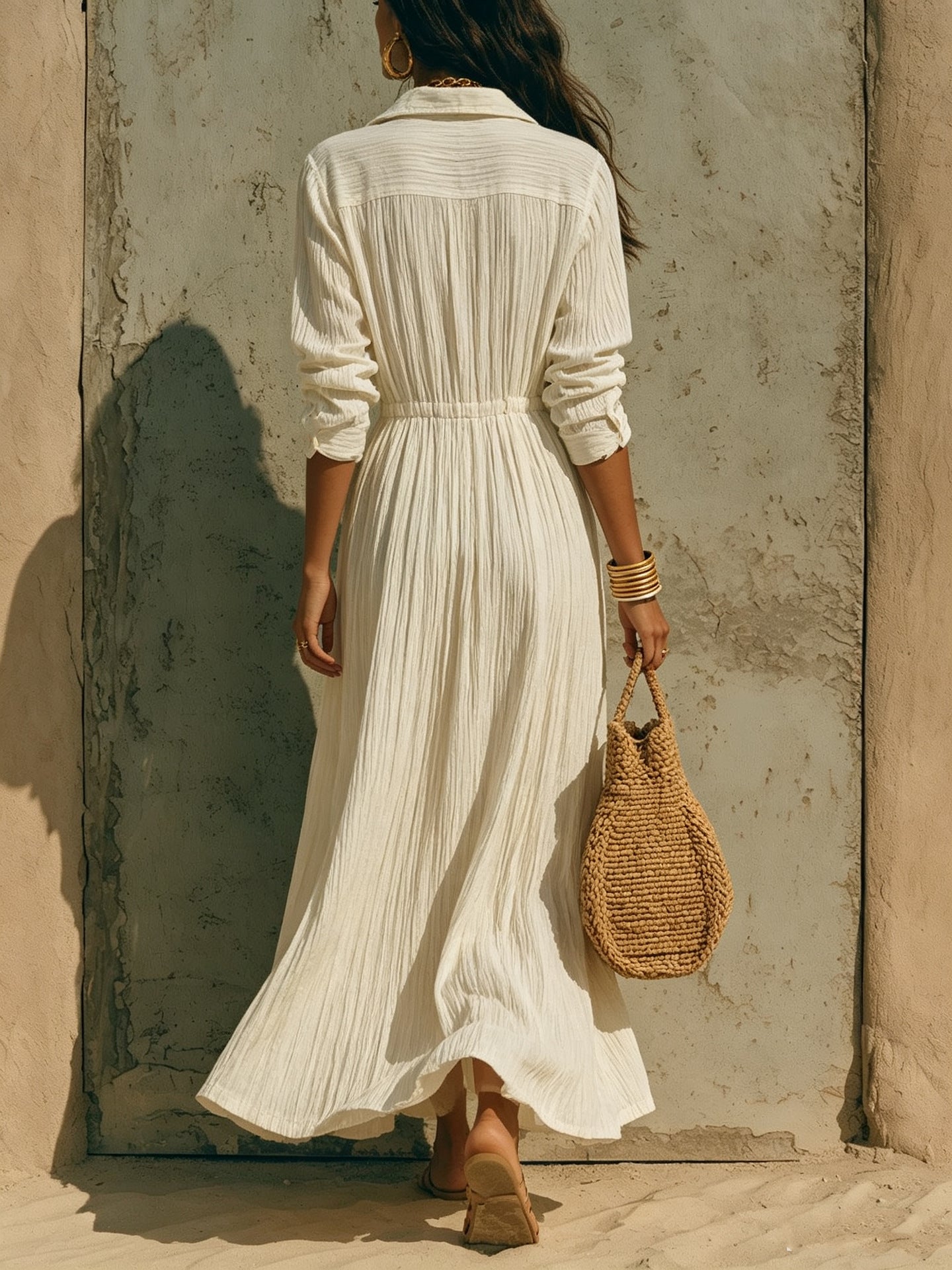 Women's Button-Front Maxi Shirt Dress – A-Line Long Sleeve