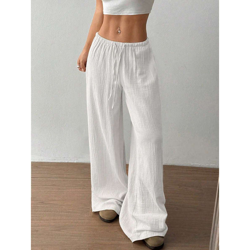 Women's Wide Leg Linen-Look Trousers – Elasticated Waist Relaxed Fit