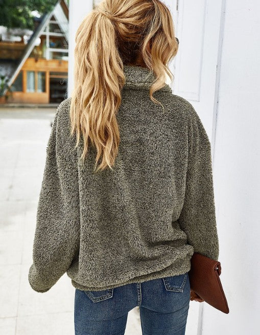Women's Teddy Fleece Jacket – Zip-Up Textured Collared Coat