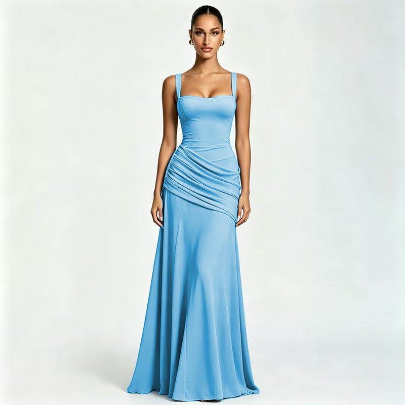 Women's Wedding Guest Dress – Ruched Square Neck Maxi Dress