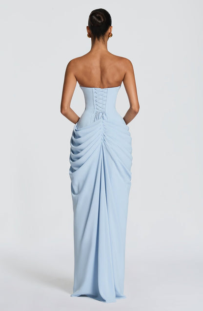 Strapless Draped Maxi Dress with High Slit – Women's