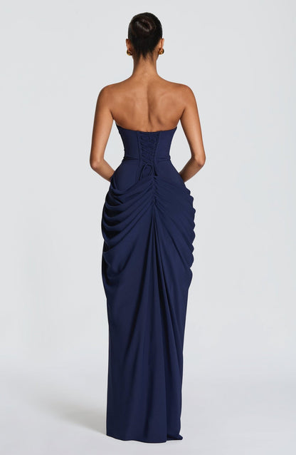 Strapless Draped Maxi Dress with High Slit – Women's