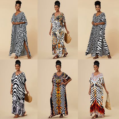 Women's Kaftan Maxi Dress - Loose Fit, V-Neck Cover-Up