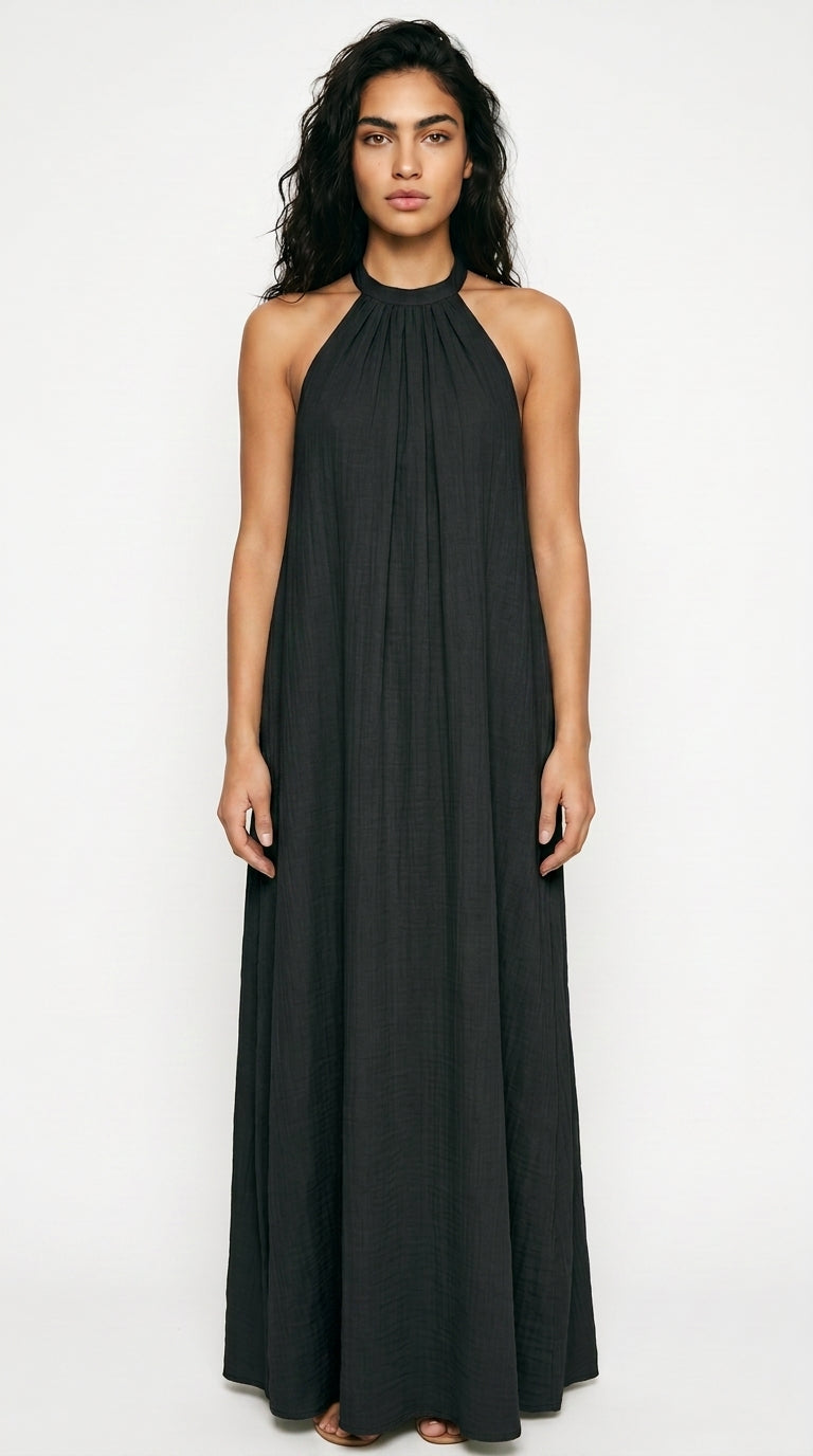 Halter Neck Maxi Dress Loose Fit Sleeveless Summer Dress