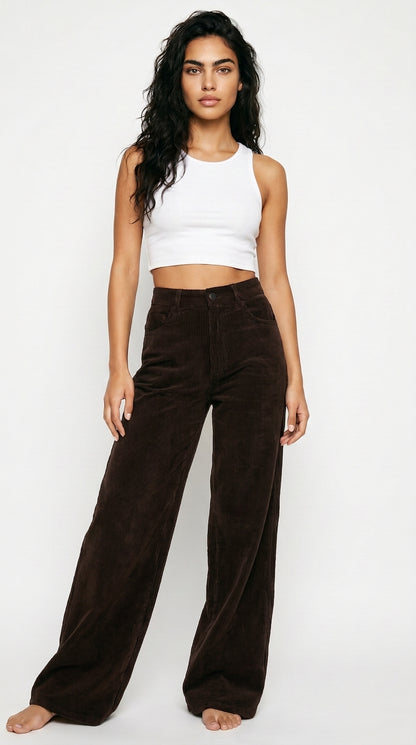 Women's High-Waist Corduroy Wide-Leg Pants