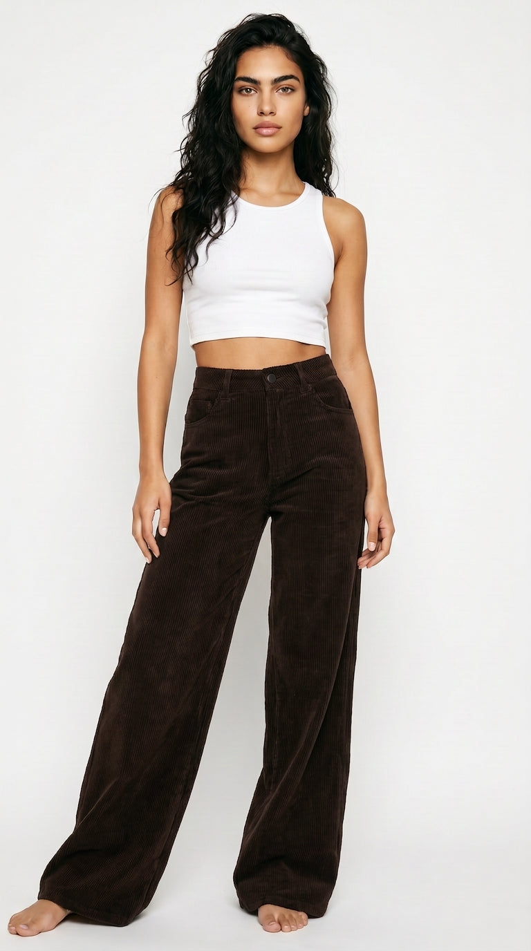 Women's High-Waist Corduroy Wide-Leg Pants