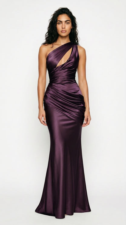 Satin One-Shoulder Ruched Mermaid Gown Women's Formal