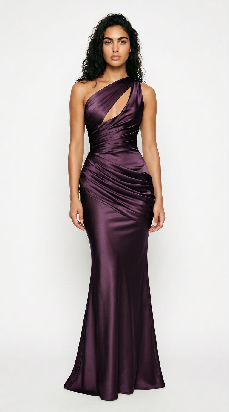 Satin One-Shoulder Ruched Mermaid Gown Women's Formal