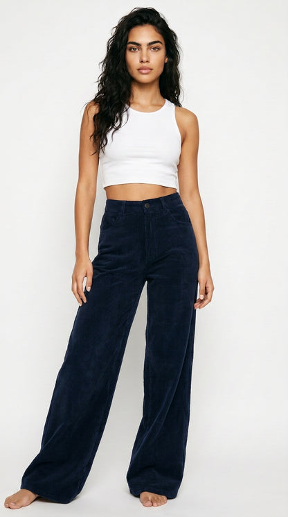 Women's High-Waist Corduroy Wide-Leg Pants