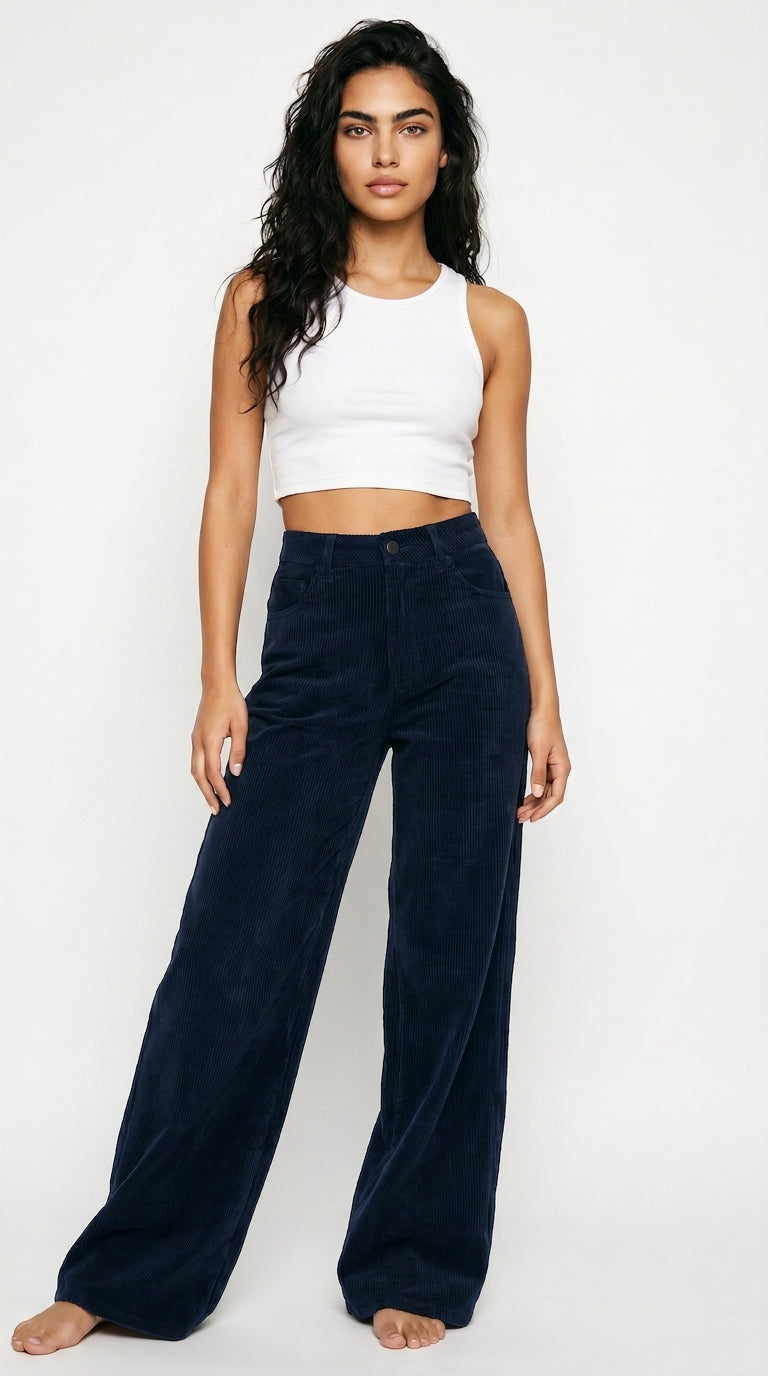 Women's High-Waist Corduroy Wide-Leg Pants