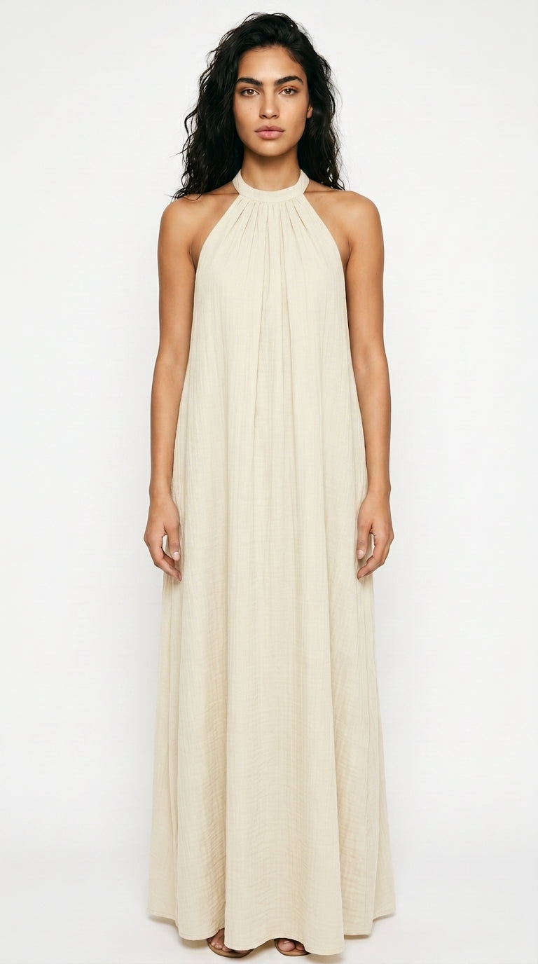 Halter Neck Maxi Dress Loose Fit Sleeveless Summer Dress