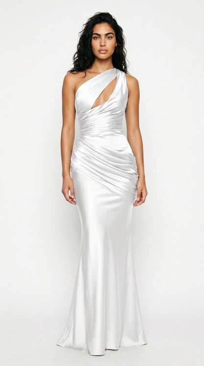 Satin One-Shoulder Ruched Mermaid Gown Women's Formal