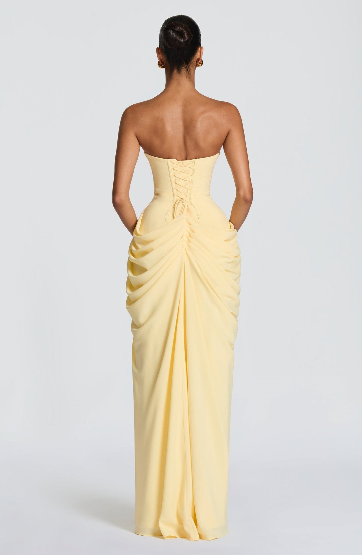 Strapless Draped Maxi Dress with High Slit – Women's
