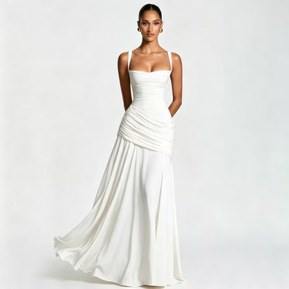 Women's Wedding Guest Dress – Ruched Square Neck Maxi Dress