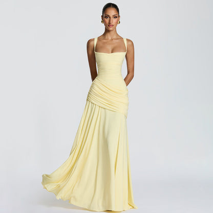 Women's Wedding Guest Dress – Ruched Square Neck Maxi Dress
