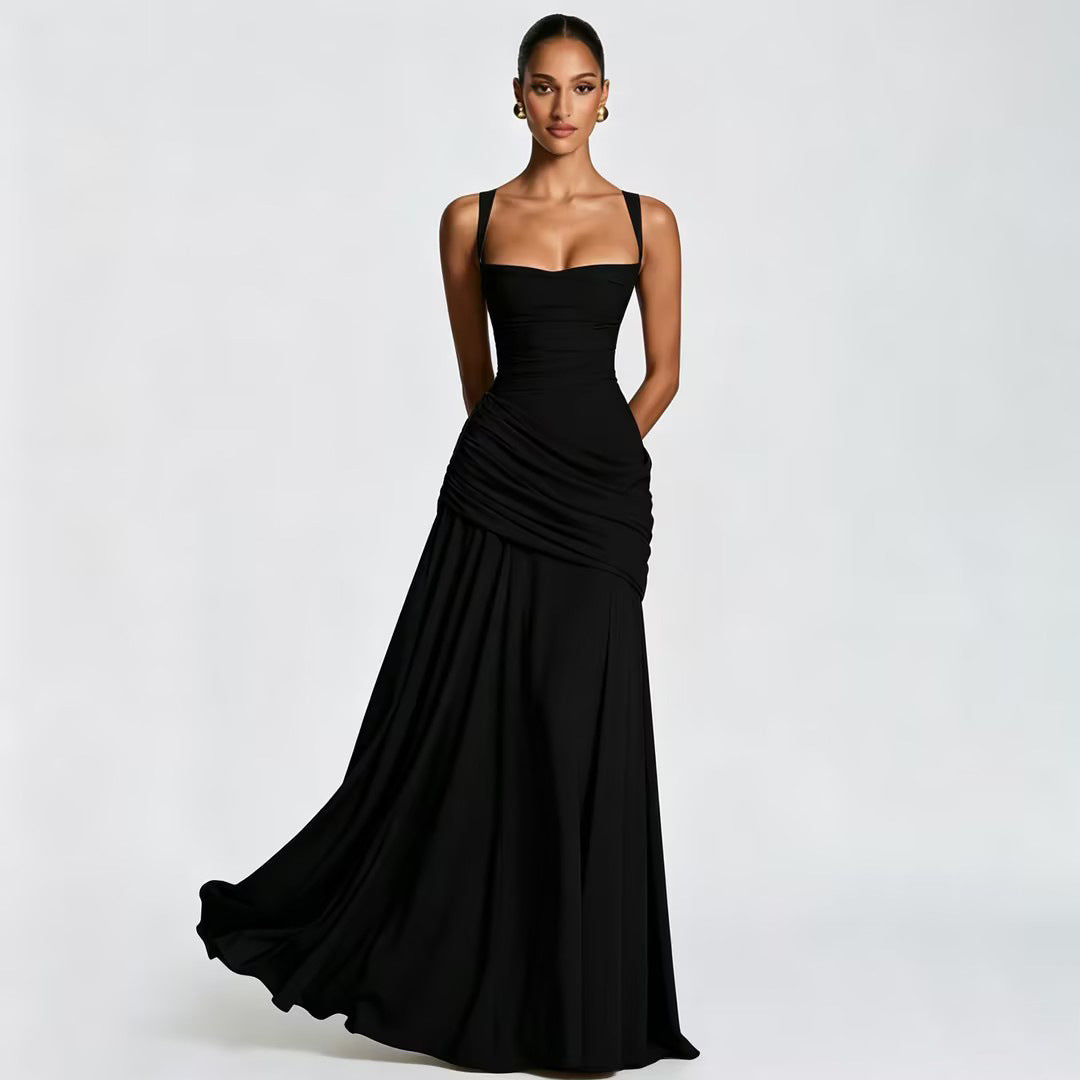 Women's Wedding Guest Dress – Ruched Square Neck Maxi Dress