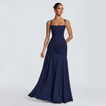 Women's Wedding Guest Dress – Ruched Square Neck Maxi Dress