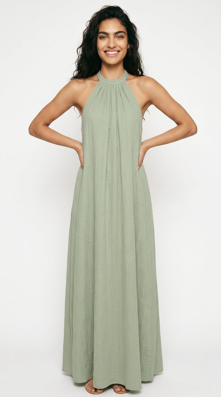 Halter Neck Maxi Dress Loose Fit Sleeveless Summer Dress