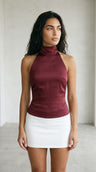 Satin Halter Neck Crop Top Women Sleeveless Backless