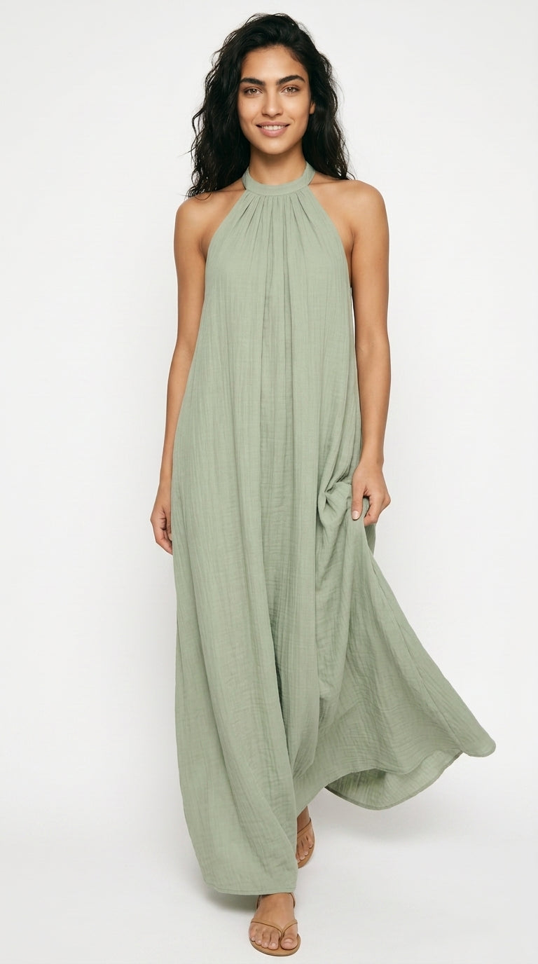 Halter Neck Maxi Dress Loose Fit Sleeveless Summer Dress