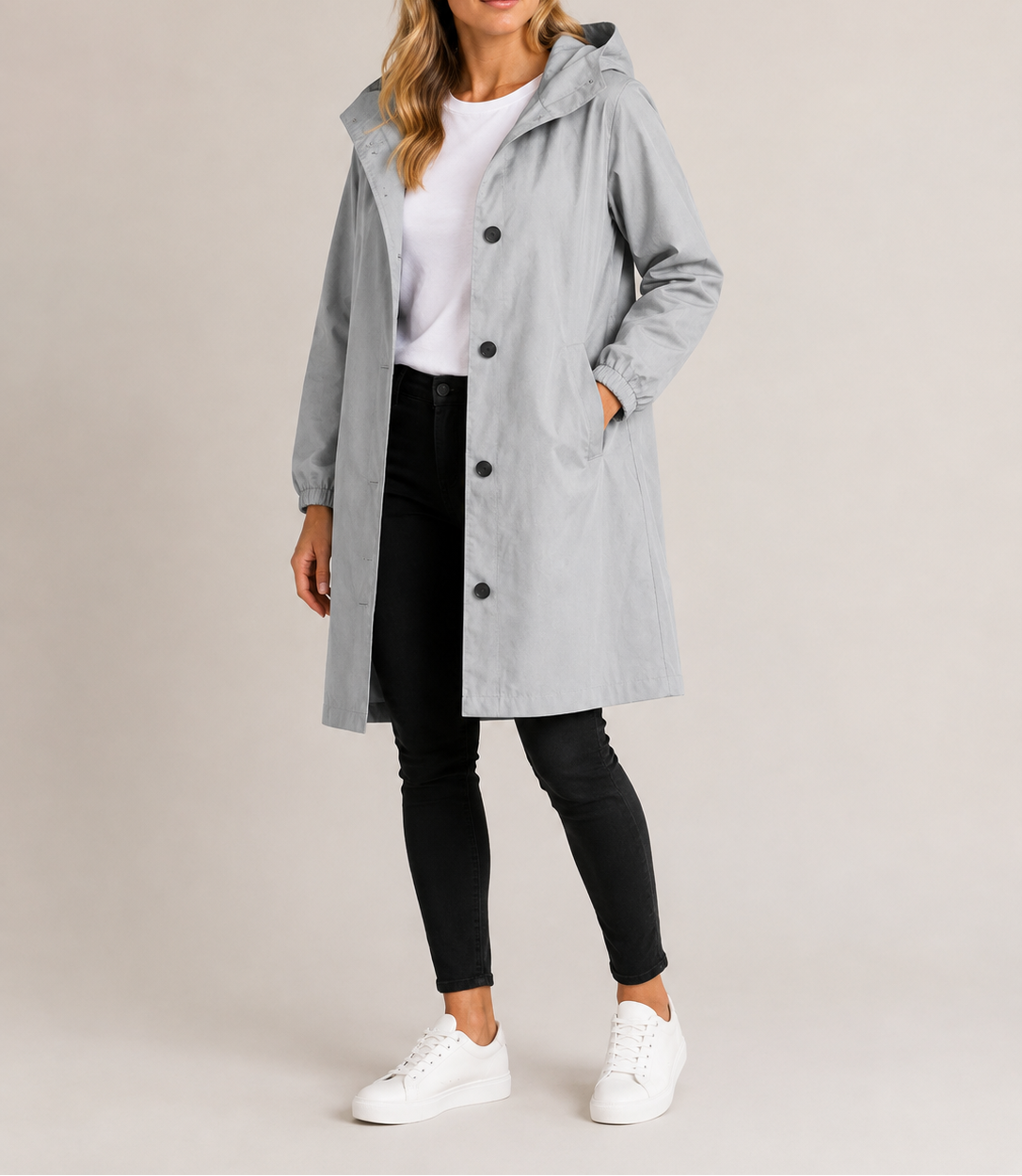 Women's Hooded Raincoat – A-Line Midi Waterproof Jacket