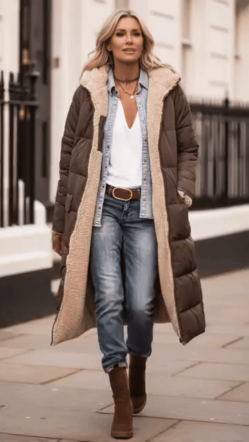 Women's Longline Sherpa-Lined Puffer Coat with Hood