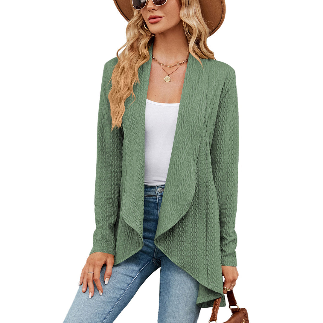 Women's Cable Knit Waterfall Cardigan – Open Front Layering Coat