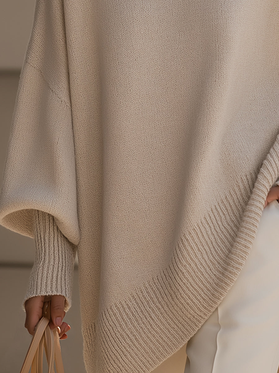 Women's Oversized Batwing Knit Jumper – Asymmetric Hem