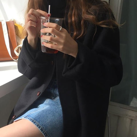Women's Wool-Blend Coat Notched Lapel Longline