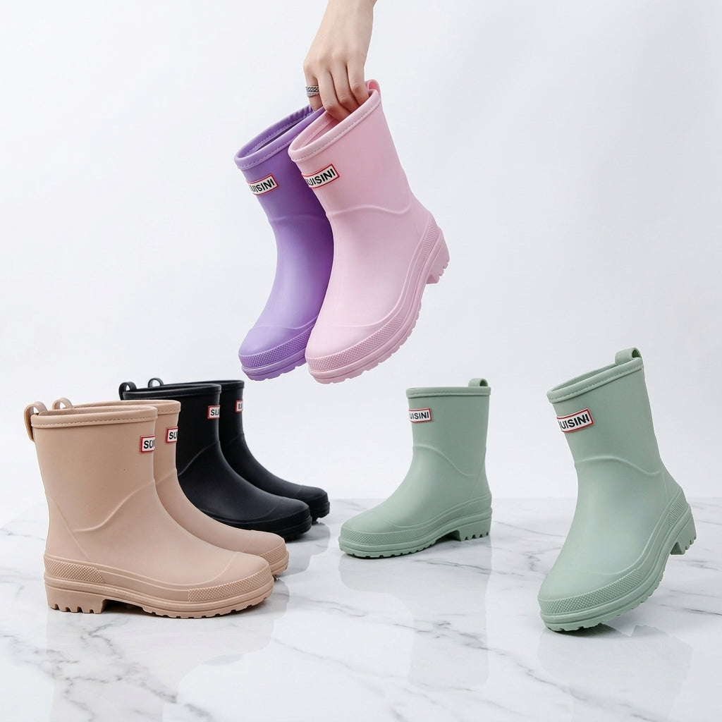 Women's Waterproof Mid-Calf Rain Boots with Non-Slip Sole