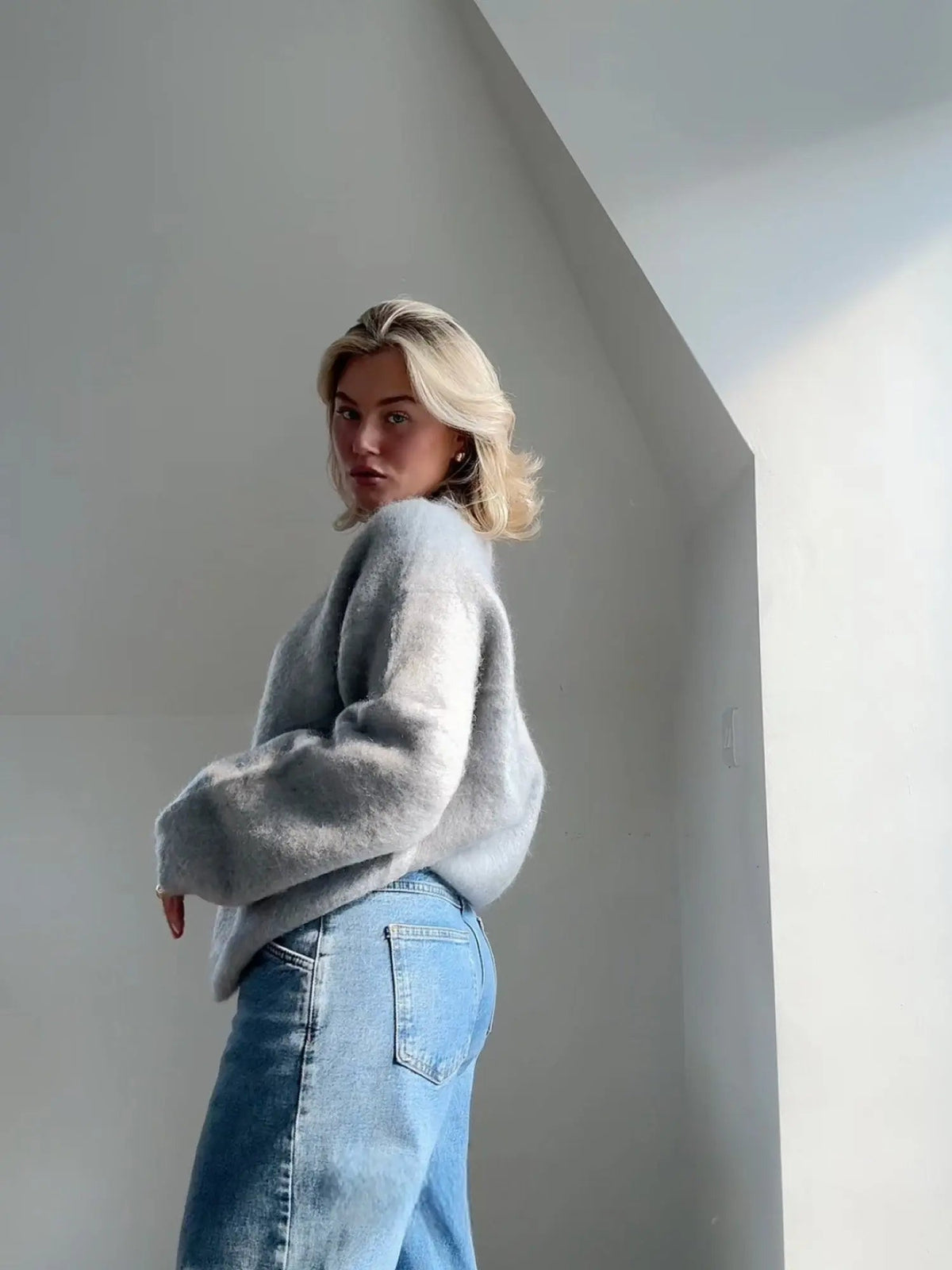 Women's Grey Oversized Mohair Jumper – Cosy Knit