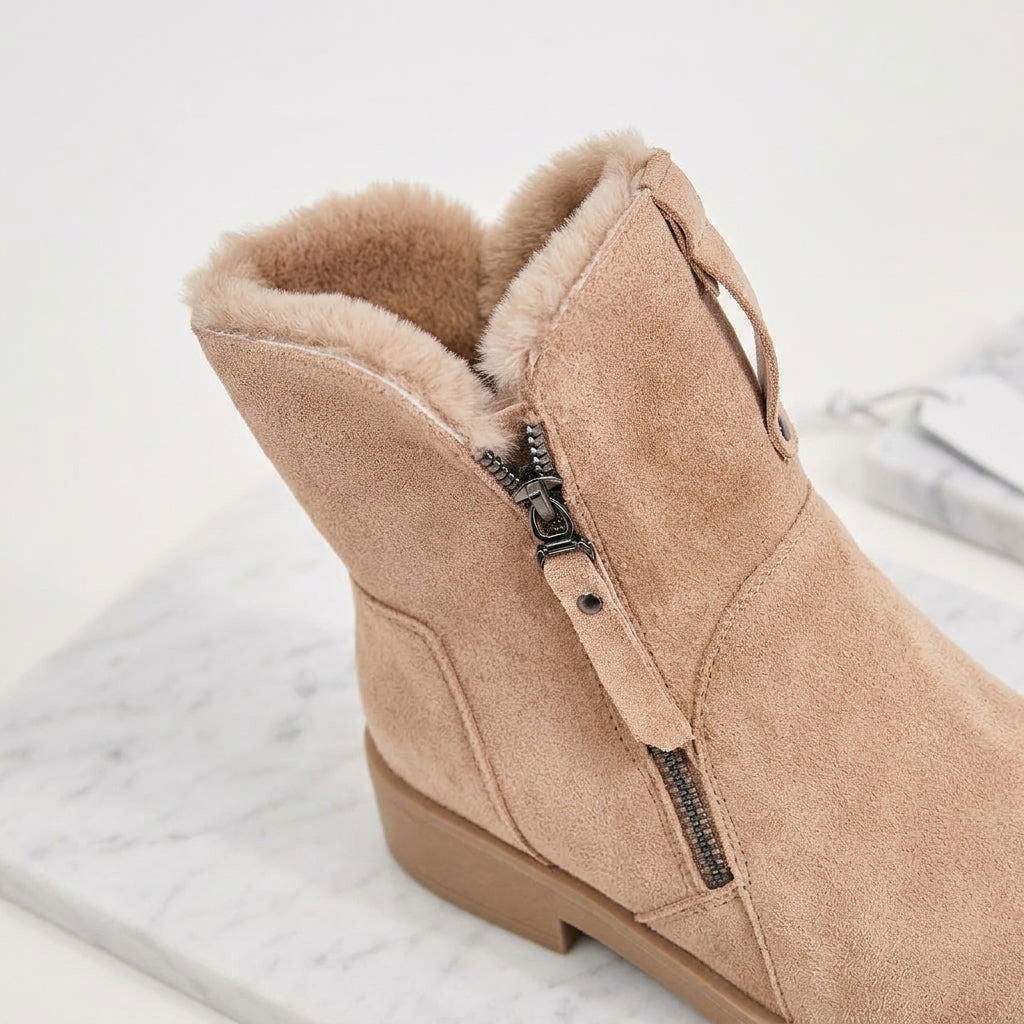 Women's Faux Fur-Lined Ankle Boots – Chunky Sole Winter Boots