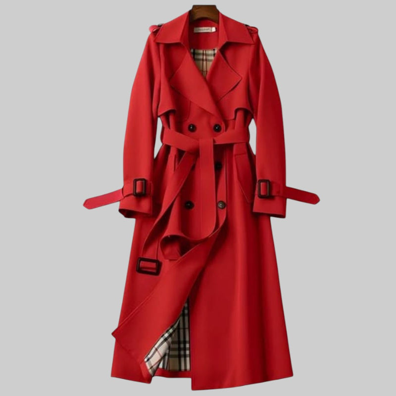 Women's Belted Trench Coat – Double-Breasted Winter – Red