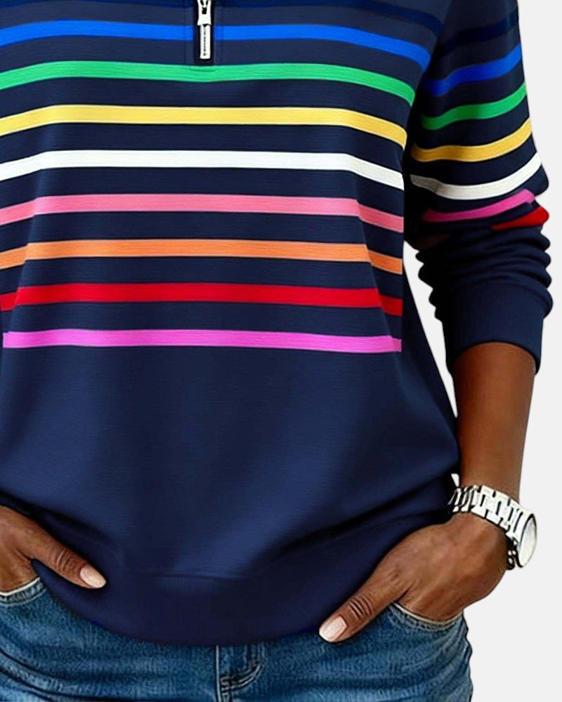 Women's Quarter Zip Jumper – Striped Colour Block Knit