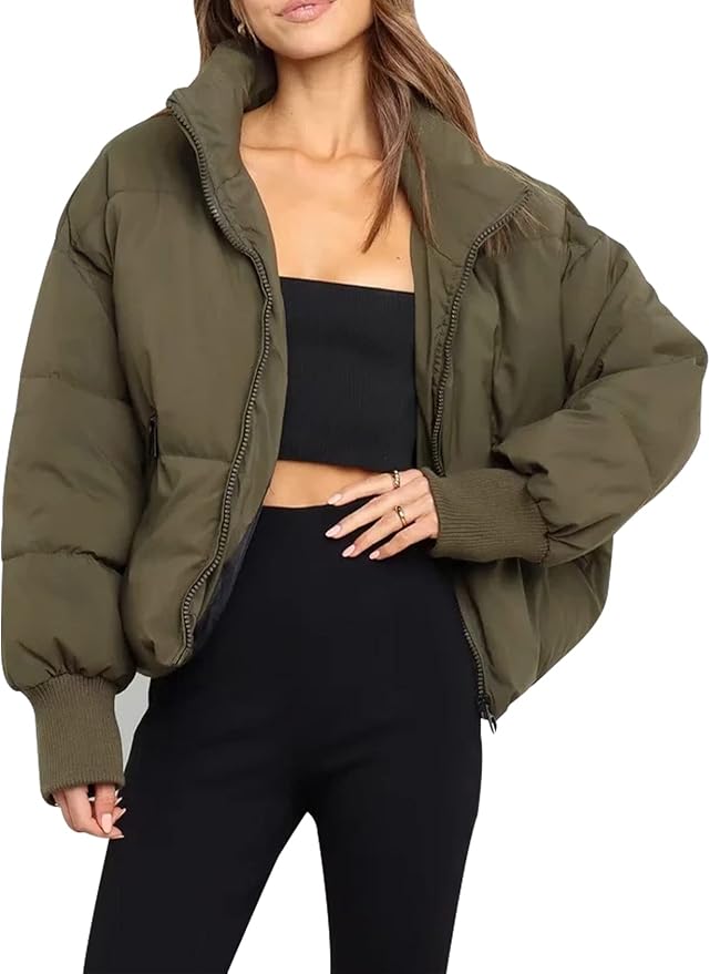Women's Quilted Puffer Jacket – Ribbed Cuff Winter Coat