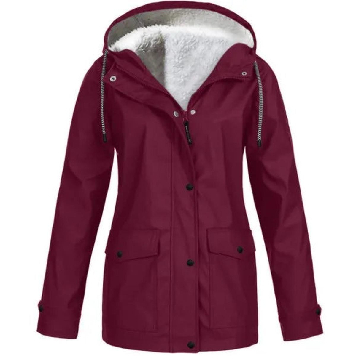 Women's Fleece-Lined Hooded Jacket – Waterproof Windproof Coat