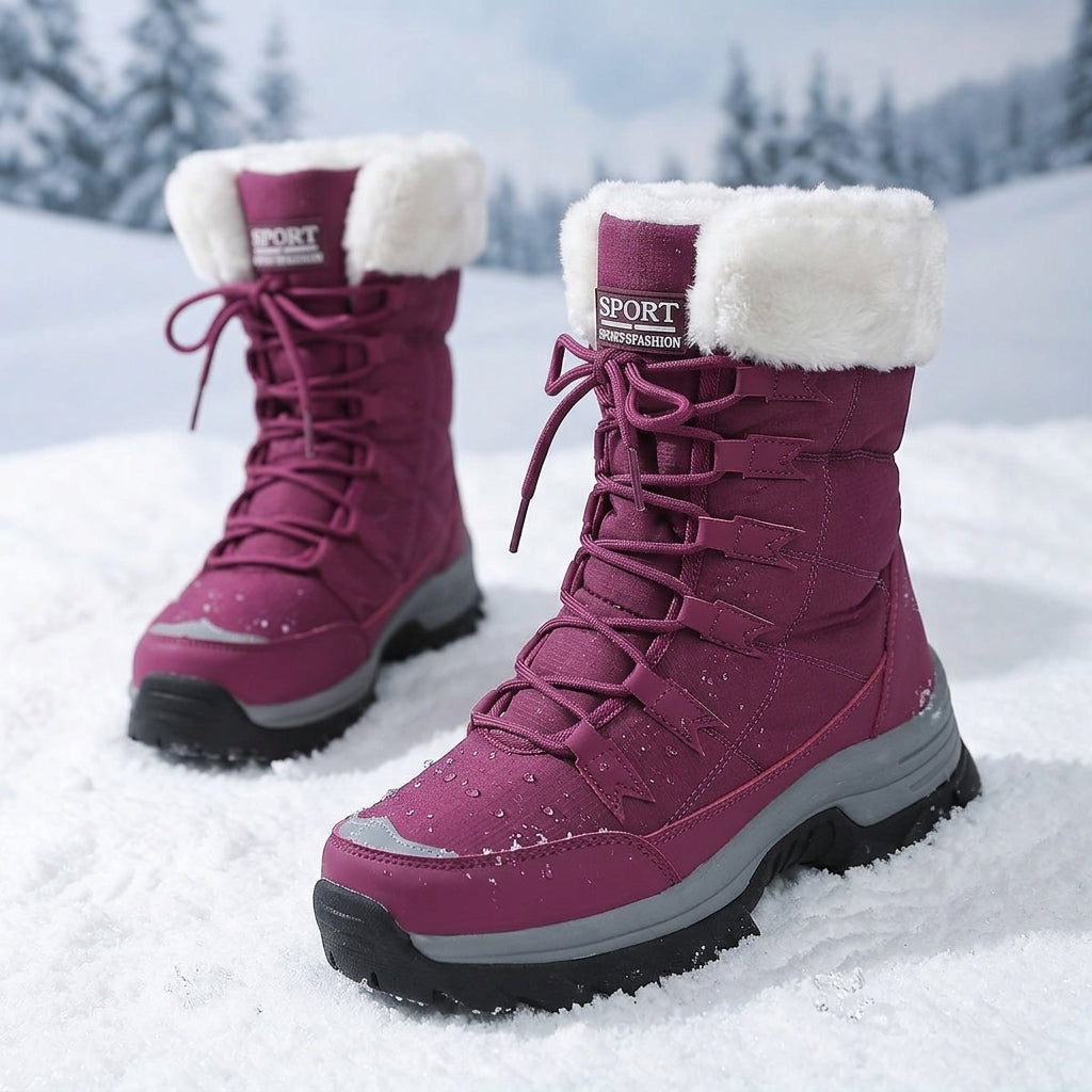 Women's Fur-Lined Winter Boots – Waterproof Lace-Up