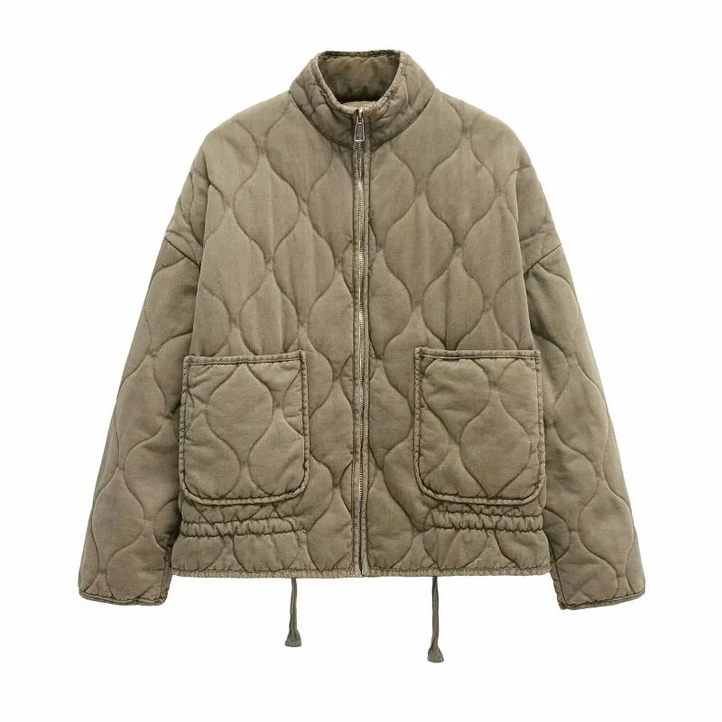 Women's Quilted Puffer Jacket – High Collar Zip Up Coat