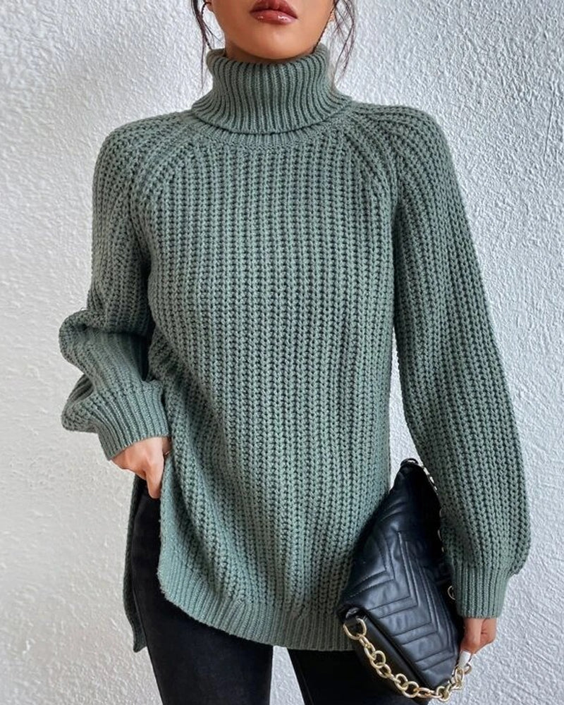 Women's Ribbed Turtleneck Jumper – Chunky Knit Roll Neck