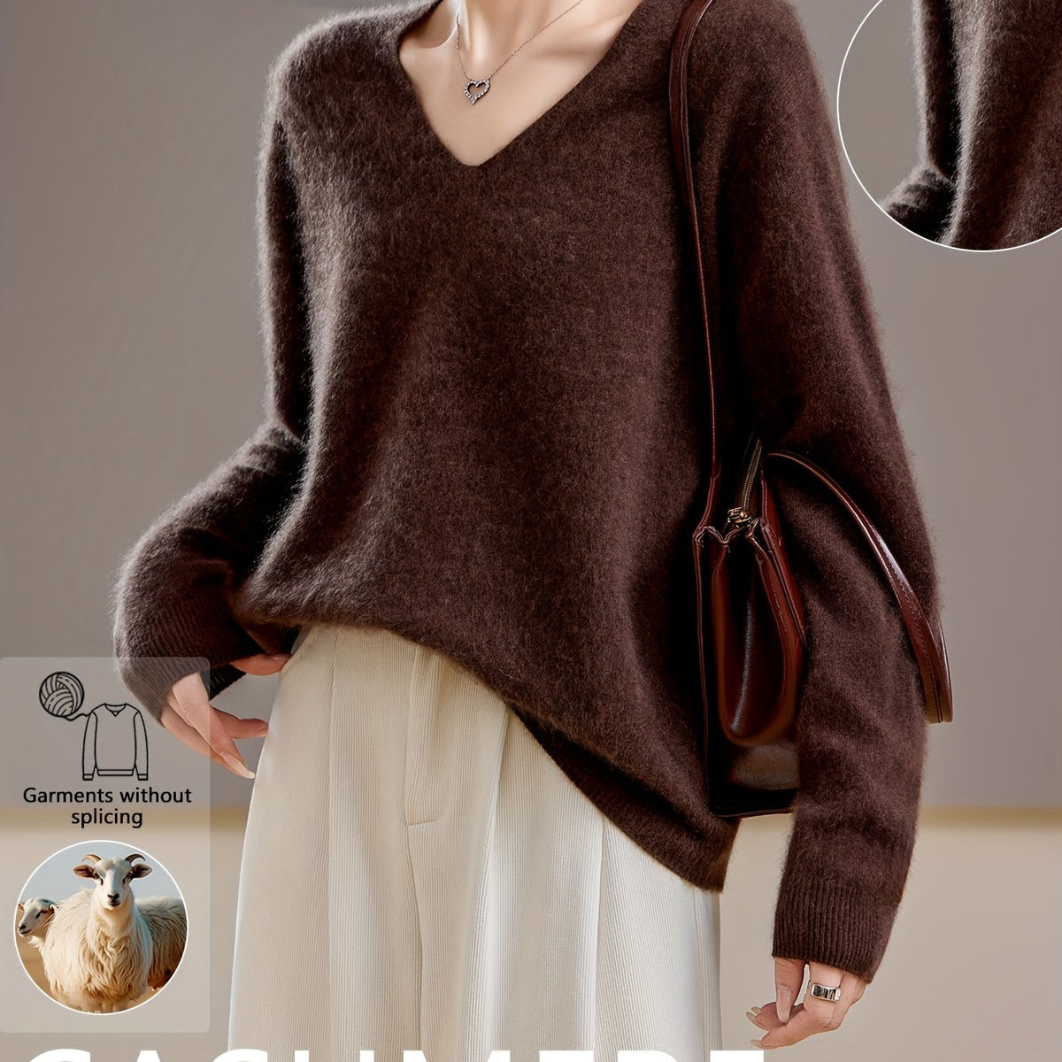 Women's Cashmere-Feel Wool-Blend V-Neck Jumper – Oversized Knit