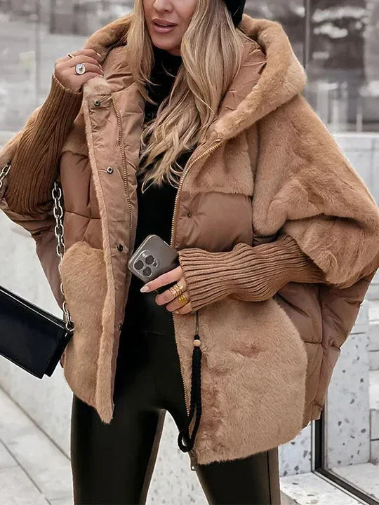 Women's Faux Fur Puffer Jacket – Hooded Oversized Winter Coat