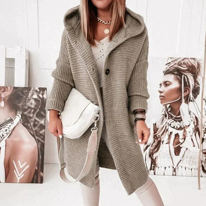 Women's Knitted Hooded Longline Cardigan