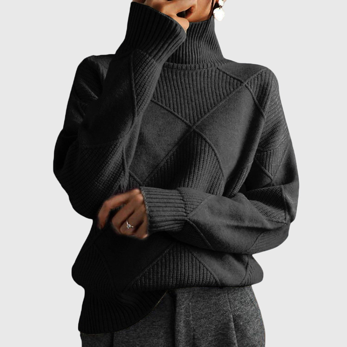 Women's Roll Neck Jumper – Diagonal Seam Oversized Knit