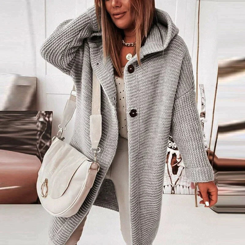 Women's Knitted Hooded Longline Cardigan