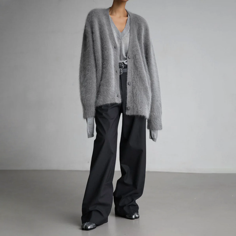 Women's Fluffy Knit Cardigan – Oversized Fit